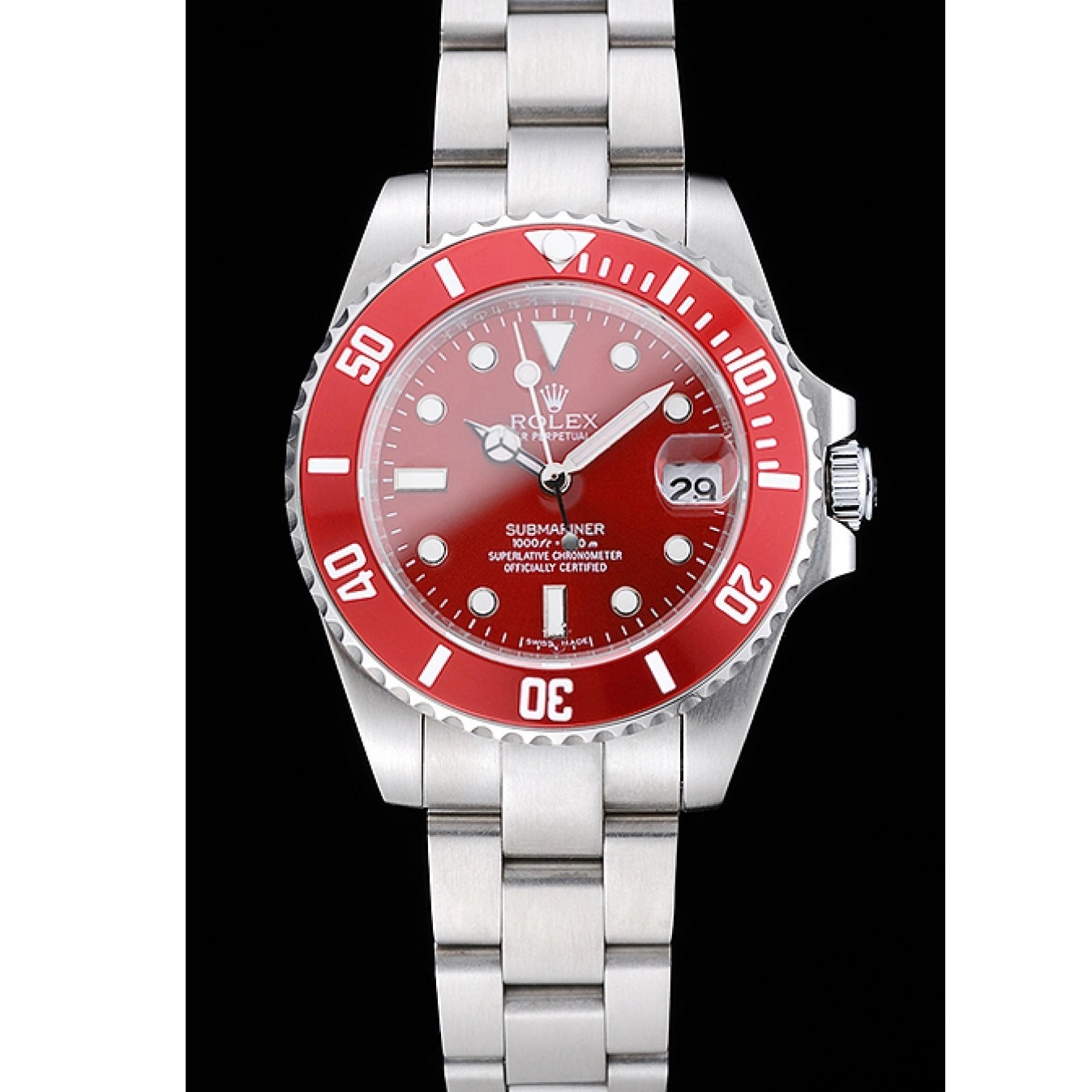 Aaa replica watch 1454154 Rolex Dial Submariner Red Stainless Steel Bracelet 0615